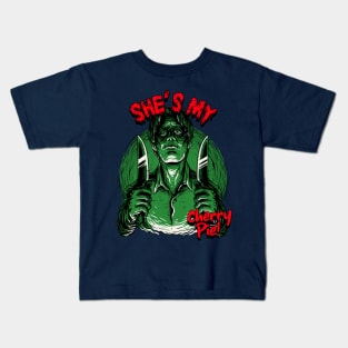 Creepy Vintage Horror "She's My Cherry Pie" Funny Parody Kids T-Shirt